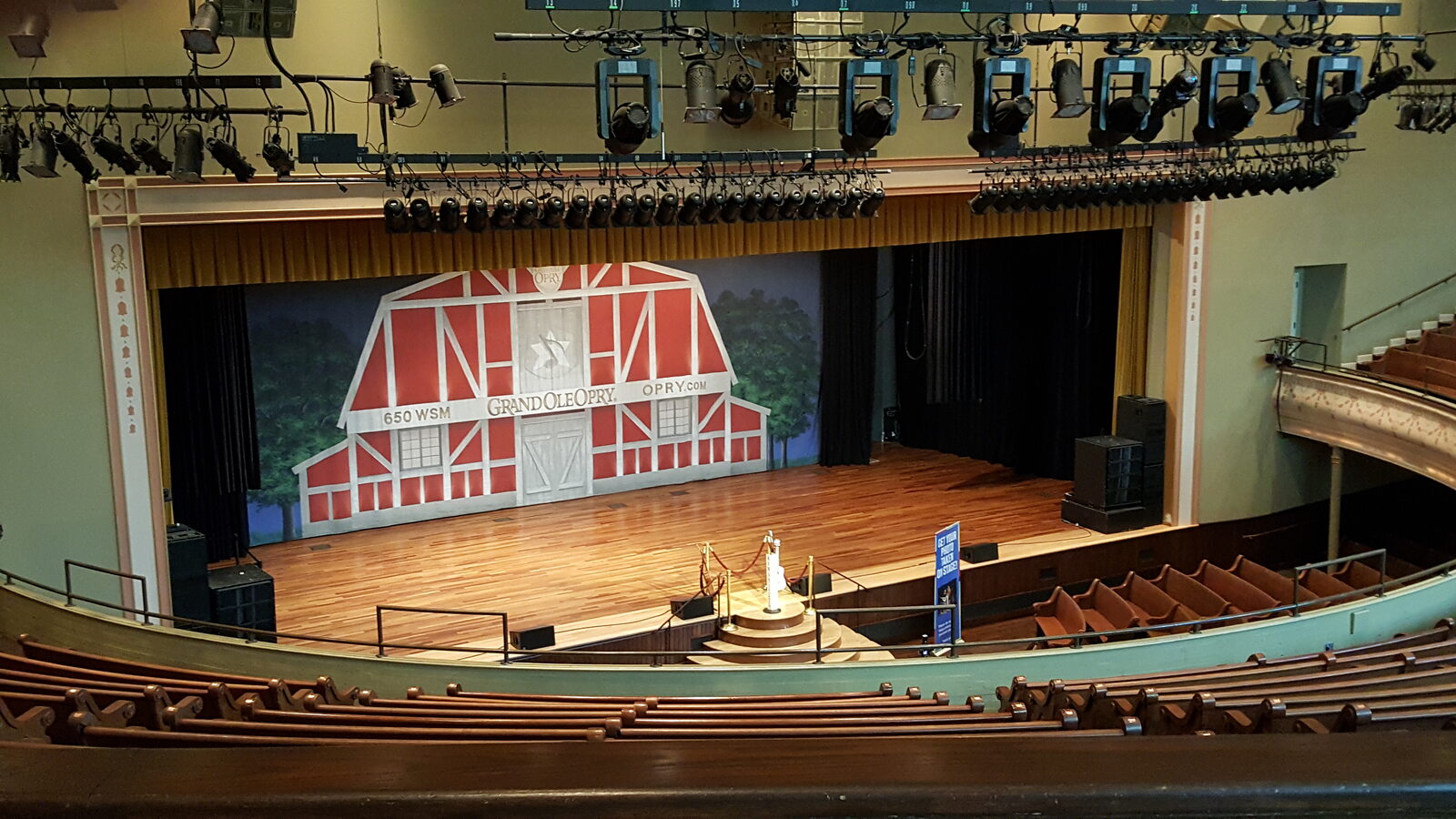 The Ryman Auditorium stage seen from the balcony